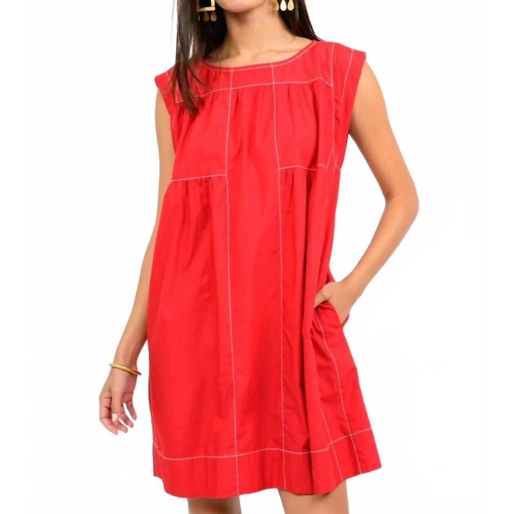 Uncle Frank Red Mini Shift Dress with Contrast Stitching